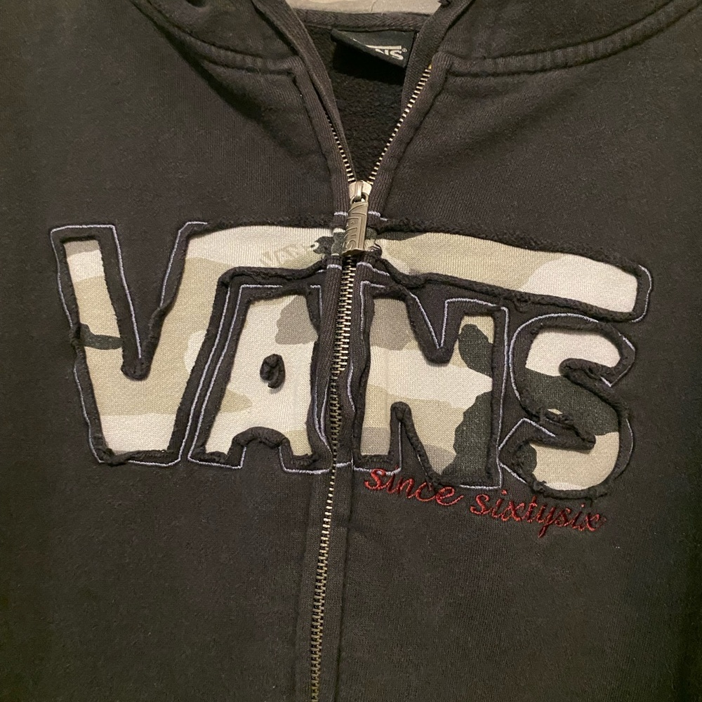 VANS XL Zip Hoodie Fleece Jacket Kangaroo POCKET spellout Off The Wall Vintage - Picture 3 of 11